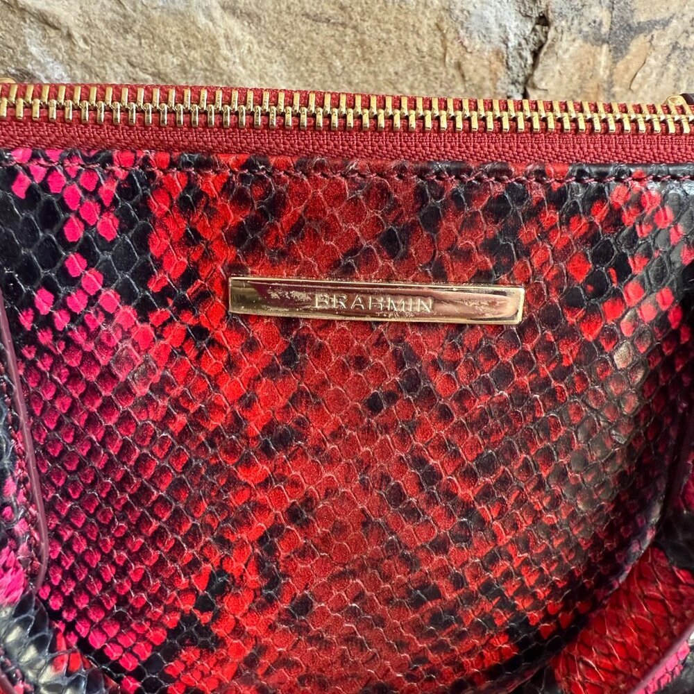 Brahmin Red Caroline Snake Print Small Satchel Melbourne Collection - Picture 6 of 13